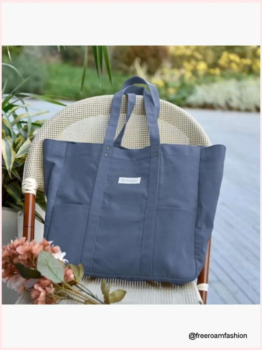 Large Canvas Tote Bag with Laptop Sleeve and Pockets